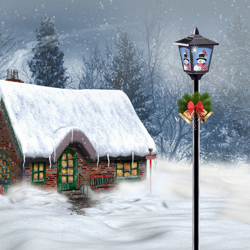 2 Pack Christmas Mini Solar Lamp Post Lights Outdoor Christmas Solar Powered Vintage Street Lights For Lawn Pathway Driveway Front back Door